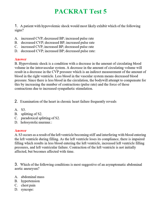 PACKRAT Test 5 | Actual Questions and Verified Answers ( Included ) 100% Correct