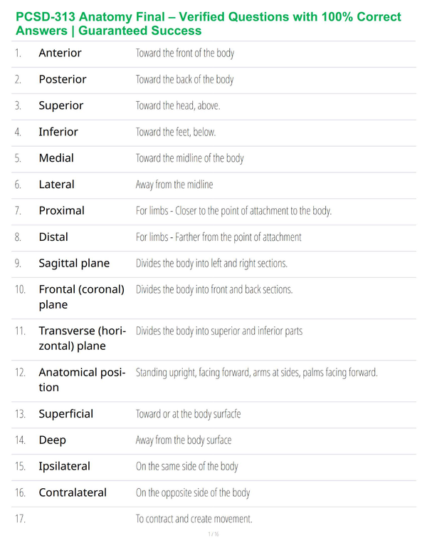 PCSD-313 Anatomy Final – Verified Questions with 100% Correct Answers | Guaranteed Success