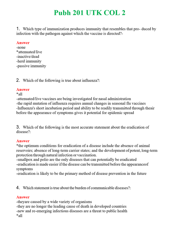 PUBH 201 UTK COL 2 | Actual Questions and Verified Answers ( Included ) 100% Correct