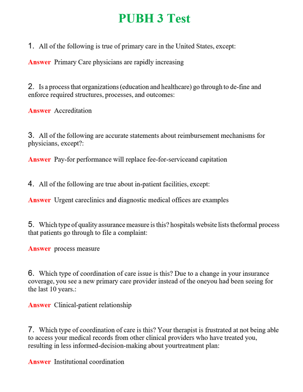 PUBH 3 Test | Actual Questions and Verified Answers ( Included ) 100% Correct
