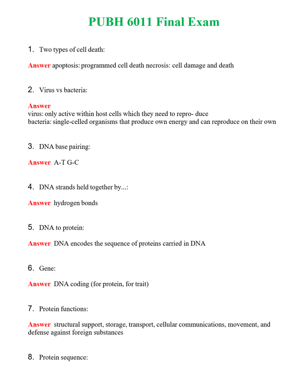 PUBH 6011 Final Exam | Actual Questions and Verified Answers ( Included ) 100% Correct