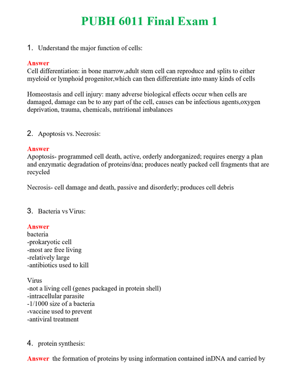 PUBH 6011 Final Exam 1 | Actual Questions and Verified Answers Included 100% Correct