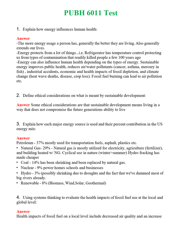 PUBH 6011 Test | Actual Questions and Verified Answers ( Included ) 100% Correct