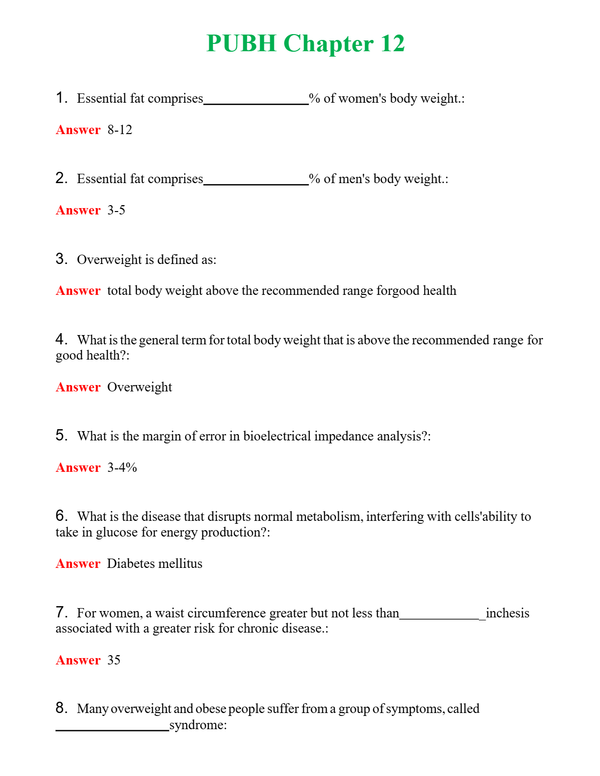 PUBH Chapter 12 | Actual Questions and Verified Answers ( Included ) 100% Correct