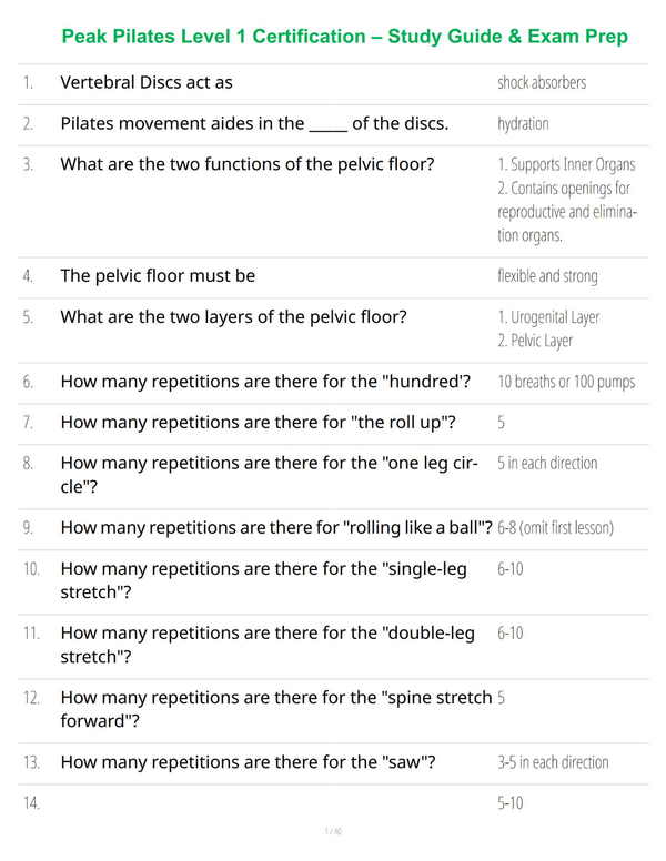 Peak Pilates Level 1 Certification – Study Guide & Exam Prep