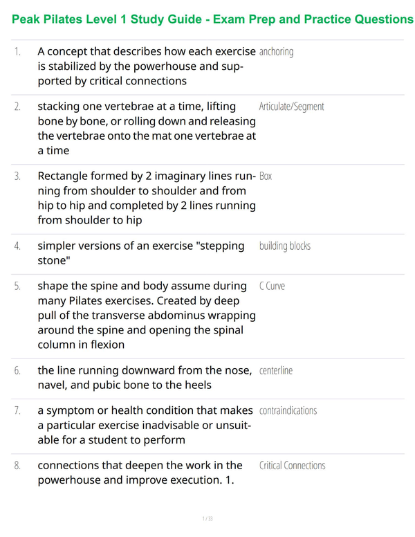 Peak Pilates Level 1 Study Guide - Exam Prep and Practice Questions