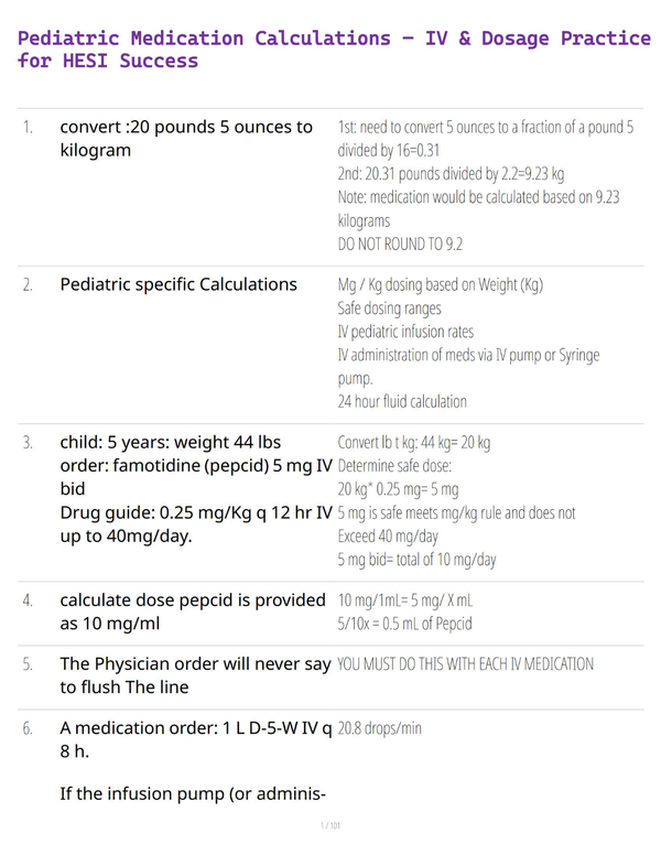 Pediatric Medication Calculations – IV & Dosage Practice for HESI Success