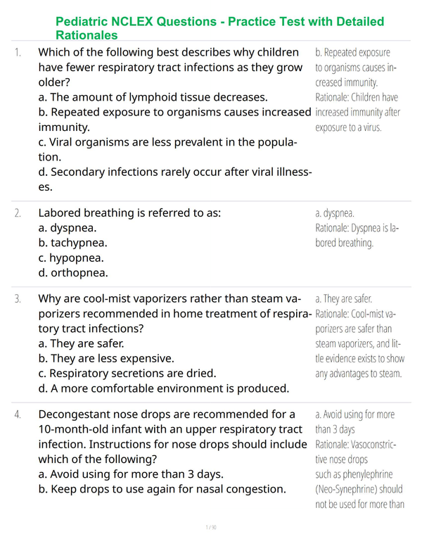 Pediatric NCLEX Questions - Practice Test and Study Guide