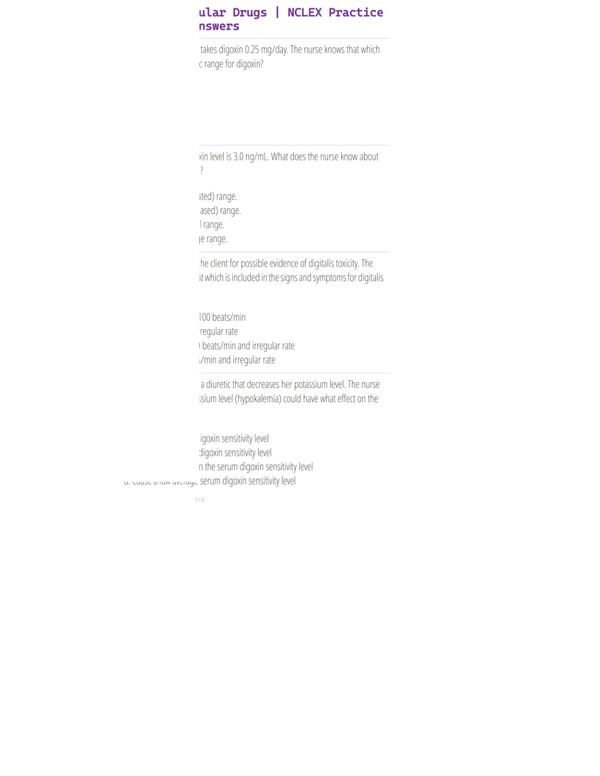 Pharmacology – Cardiovascular Drugs | NCLEX Practice Questions with Verified Answers