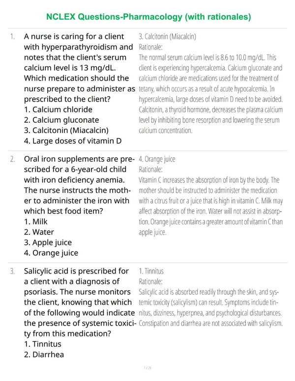 Pharmacology NCLEX Questions - Practice Test with Rationales