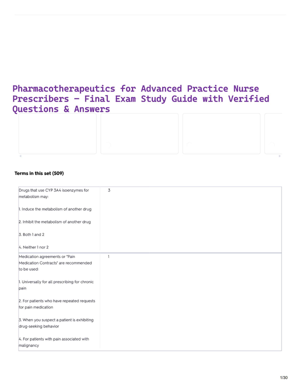 Pharmacotherapeutics for Advanced Practice Nurse Prescribers – Final Exam Study Guide with Verified Questions & Answers