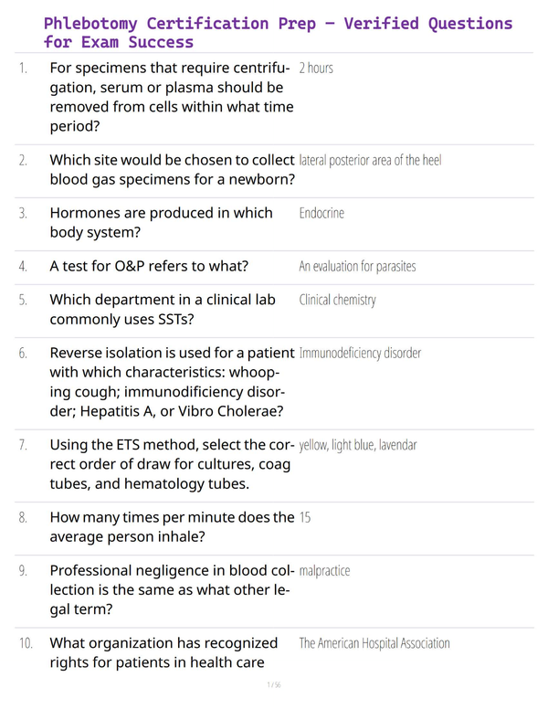 Phlebotomy Certification Mastery – Practice Questions for Exam Success