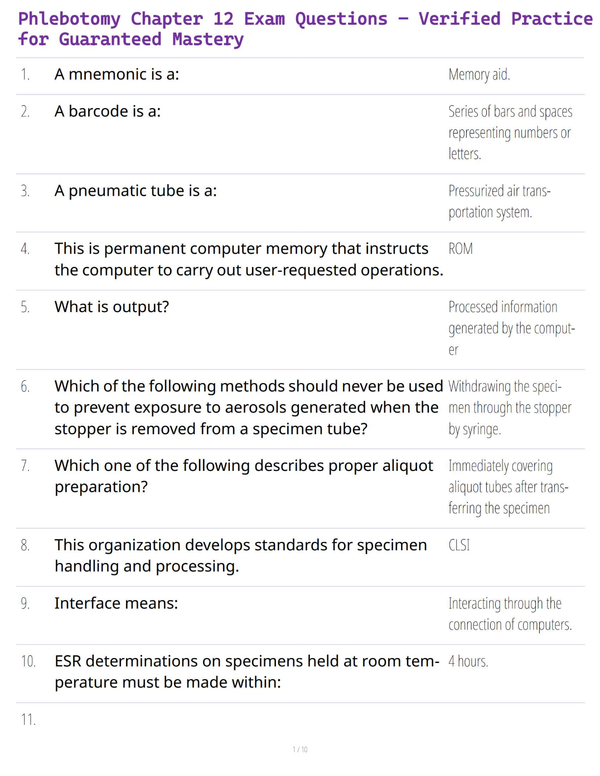 Phlebotomy Chapter 12 Exam Questions – Verified Practice for Guaranteed Mastery