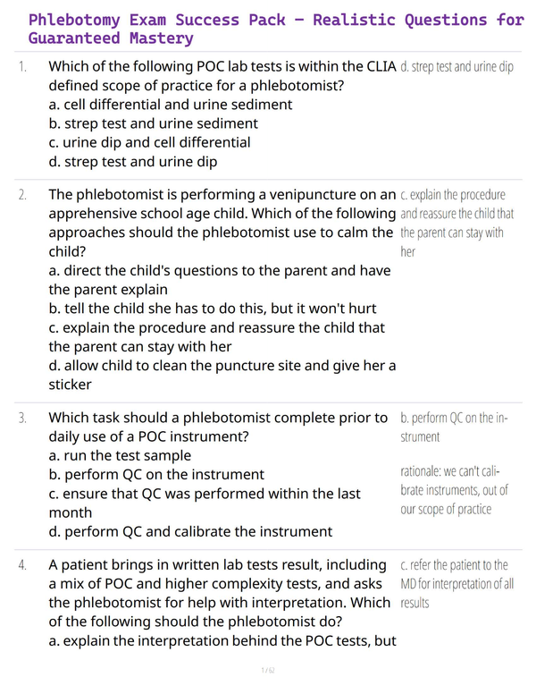 Phlebotomy Exam Success Pack – Realistic Questions for Guaranteed Mastery