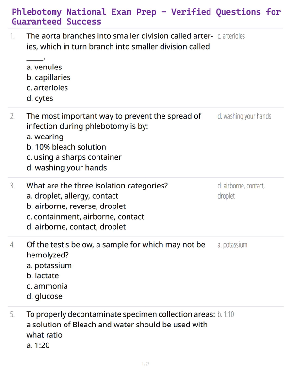 Phlebotomy National Exam Prep – Verified Questions for Guaranteed Success