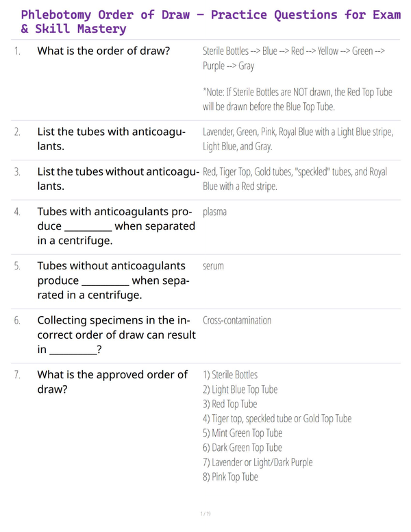 Phlebotomy Order of Draw – Practice Questions for Exam & Skill Mastery