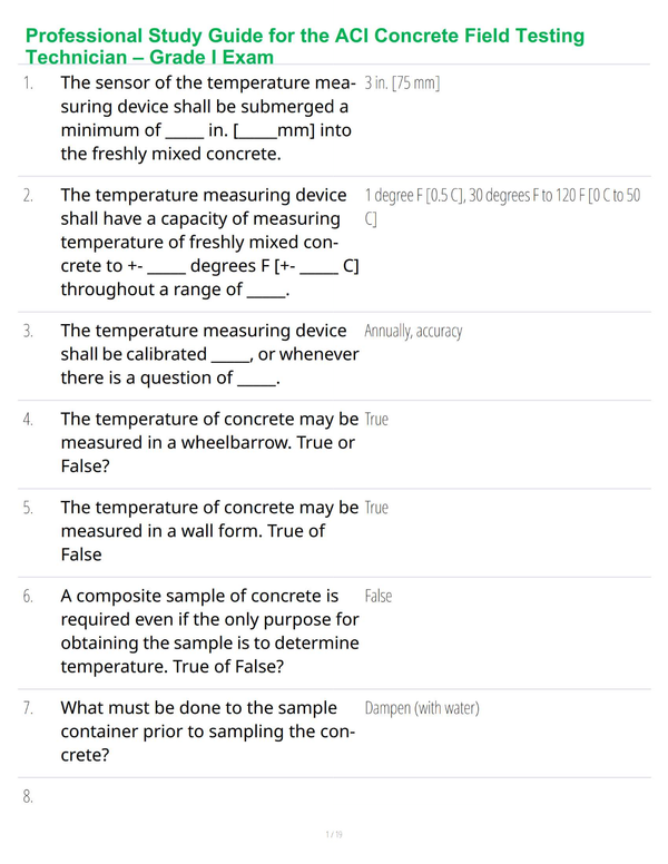 Professional Study Guide for the ACI Concrete Field Testing Technician – Grade I Exam