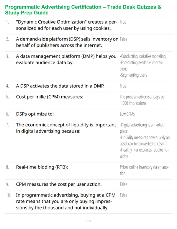 Programmatic Advertising Certification – Trade Desk Quizzes & Study Prep Guide