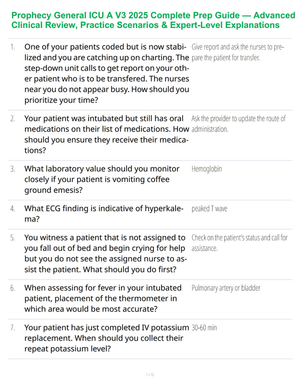 Prophecy General ICU A V3 2025 Complete Prep Guide — Advanced Clinical Review, Practice Scenarios & Expert-Level Explanations