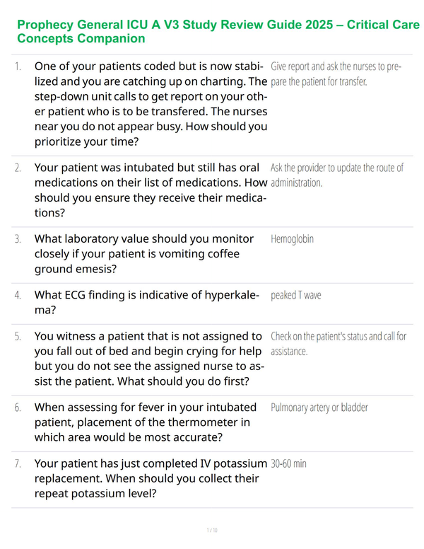 Prophecy General ICU A V3 2025 Complete Prep Guide — Advanced Clinical Review, Practice Scenarios & Expert-Level Explanations