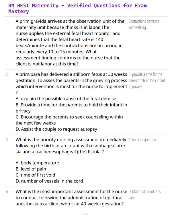 RN HESI Maternity – Verified Questions for Exam Mastery