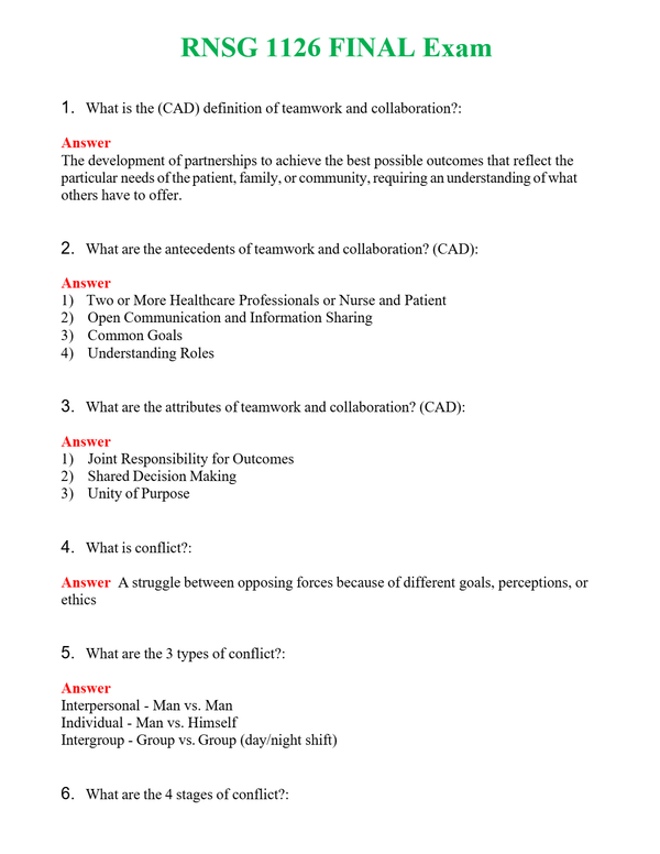 RNSG 1126 FINAL Exam | Actual Questions and Verified Answers ( Included ) 100% Correct