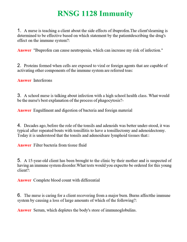 RNSG 1128 Immunity | Actual Questions and Verified Answers ( Included ) 100% Correct