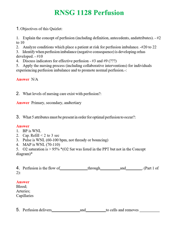 RNSG 1128 Perfusion | Actual Questions and Verified Answers ( Included ) 100% Correct