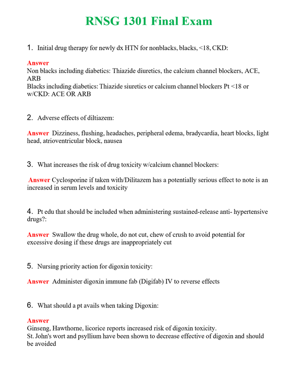 RNSG 1301 Final Exam | Actual Questions and Verified Answers ( Included ) 100% Correct