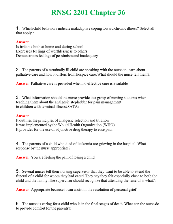 RNSG 2201 Chapter 36 | Actual Questions and Verified Answers ( Included ) 100% Correct