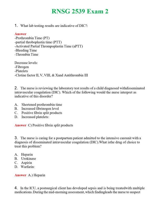 RNSG 2539 Exam 2 | Actual Questions and Verified Answers ( Included ) 100% Correct