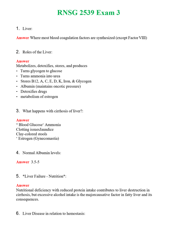 RNSG 2539 Exam 3 | Actual Questions and Verified Answers ( Included ) 100% Correct