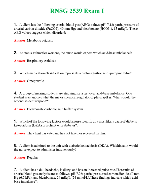 RNSG 2539 Exam I | Actual Questions and Verified Answers ( Included ) 100% Correct
