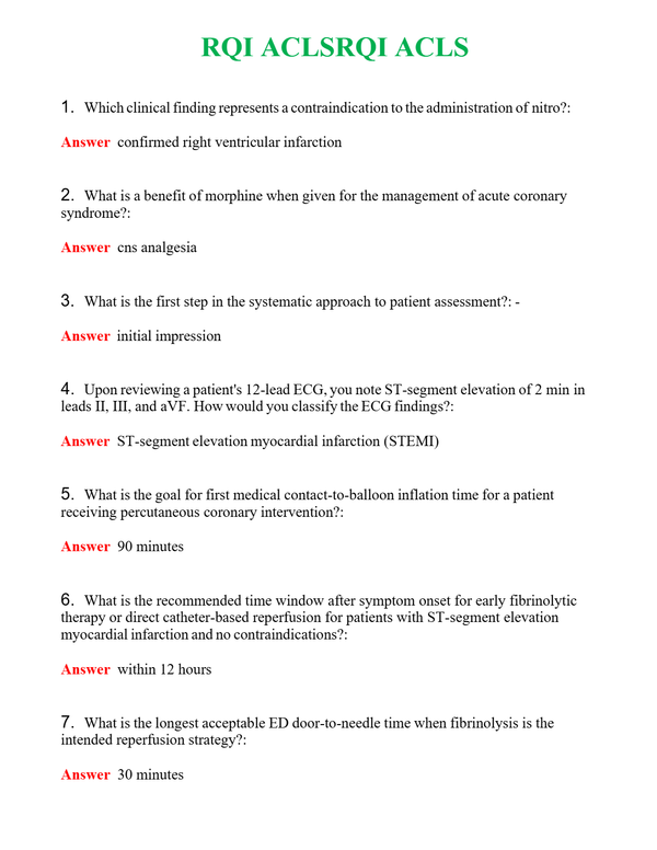 RQI ACLSRQI ACLS Questions With Complete Grade A+ Answers