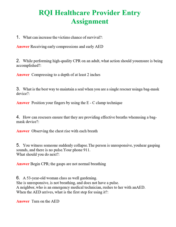 RQI Healthcare Provider Entry Assignment | Questions With Complete Grade A+ Answers