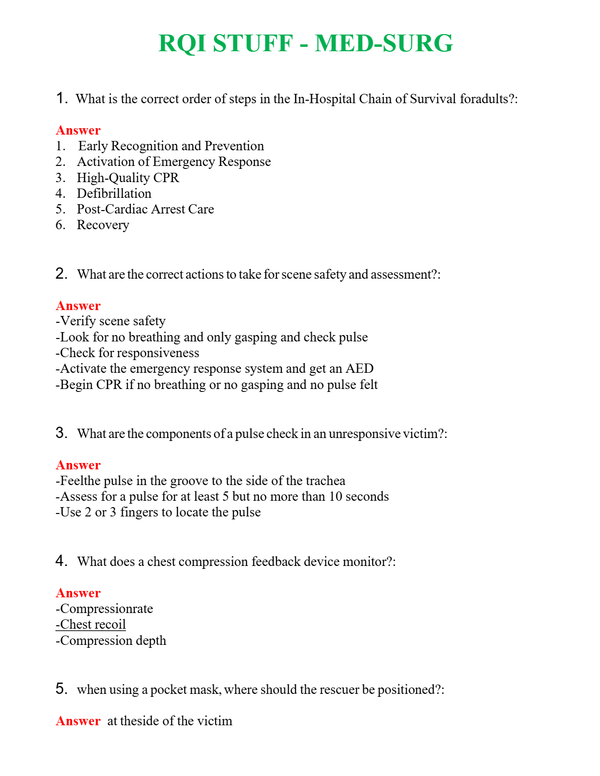 RQI STUFF - MED-SURG Questions With Complete Grade A+ Answers