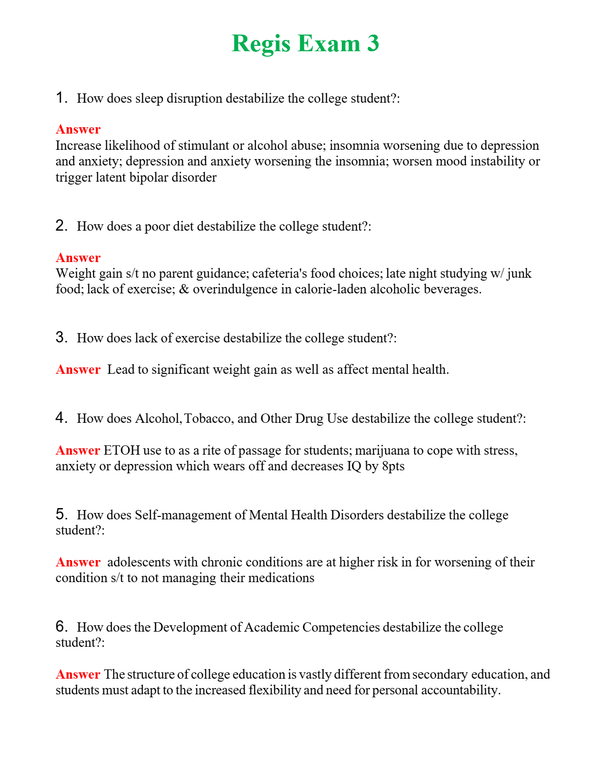 Regis Exam 3 Questions With Complete Grade A+ Answers