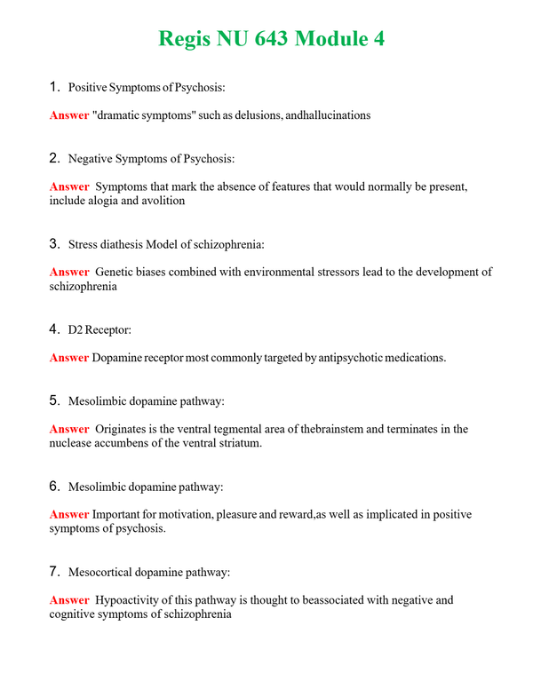 Regis NU 643 Module 4 Questions With Complete Grade A+ Answers