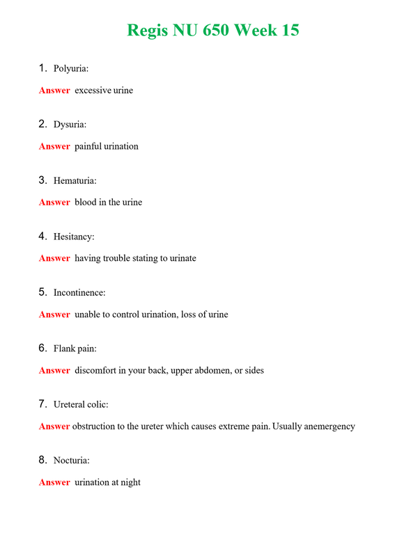Regis NU 650 Week 15 Questions With Complete Grade A+ Answers