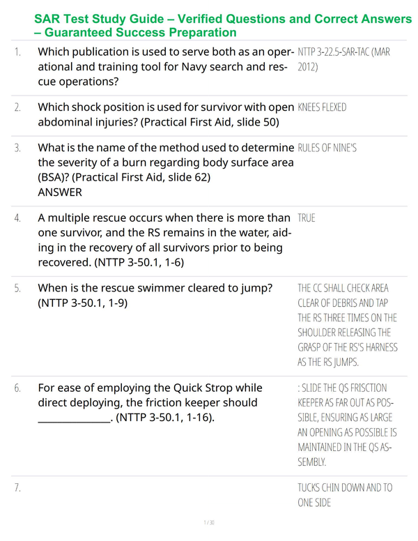 SAR Test Study Guide – Verified Questions and Correct Answers – Guaranteed Success Preparation