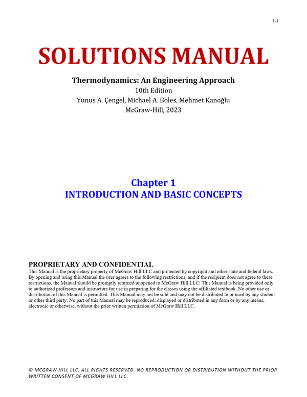 SOLUTIONS MANUAL Thermodynamics: An Engineering Approach 10th Edition Yunus A. Çengel, Michael A. Boles,
