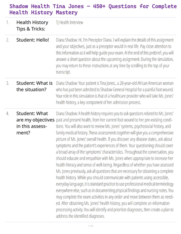 Shadow Health Tina Jones – 450+ Questions for Complete Health History Mastery