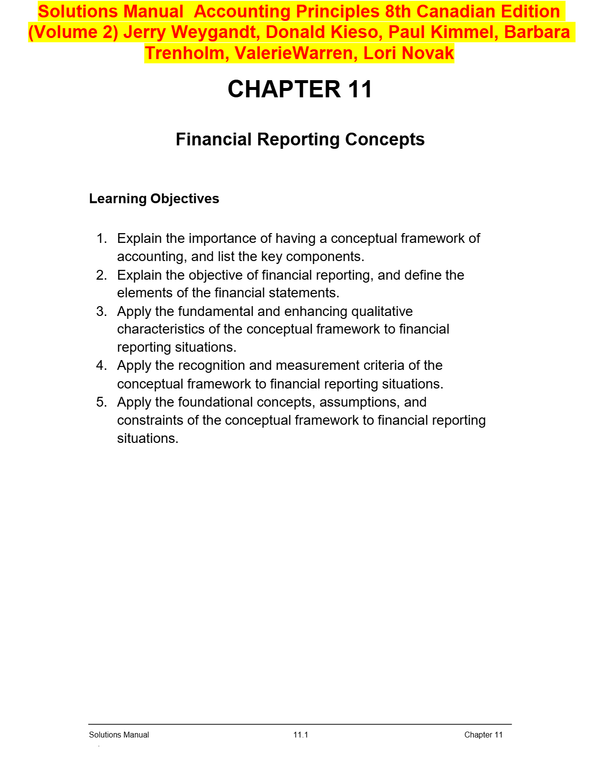 Solutions Manual Accounting Principles 8th Canadian Edition (Volume 2) Jerry Weygandt, Donald Kieso, Paul Kimmel, Barbara Trenholm, ValerieWarren, Lori Novak