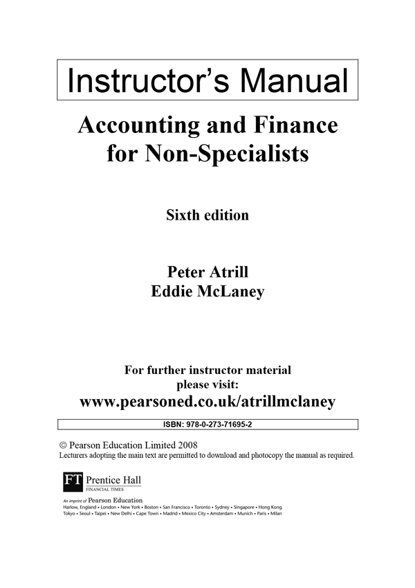 Solutions Manual For Accounting & Finance for Non-Specialists 6th Edition By Atrill McLaney
