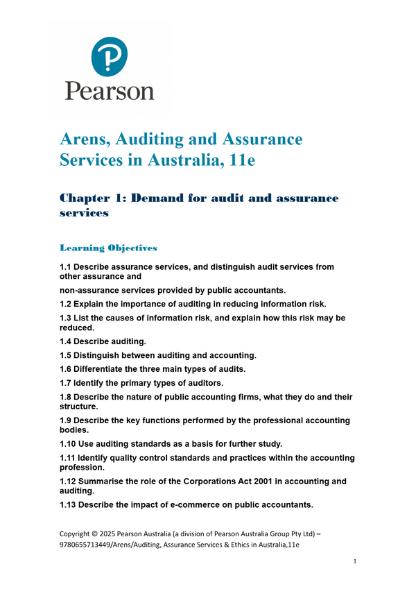 Solutions Manual For Auditing, Assurance Services and Ethics in Australia 11th Edition By Alvin Arens, Chris Kandunias, Peter Best, Greg Shailer, Randal Elder, Mark Beasley, Chris Hogan