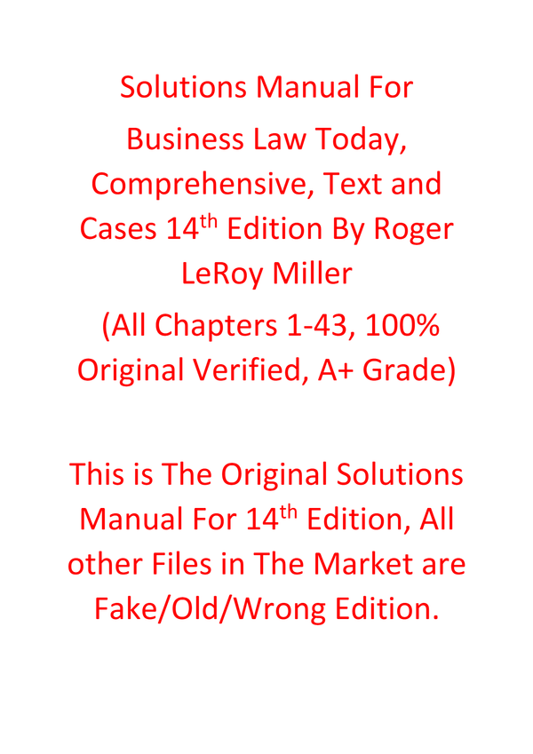 Solutions Manual For Business Law Today Comprehensive Text and Cases 14th Edition By Roger LeRoy Miller
