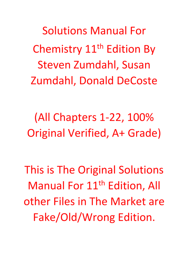 Solutions Manual For Chemistry 11e Steven Zumdahl, Susan Zumdahl, Donald DeCoste