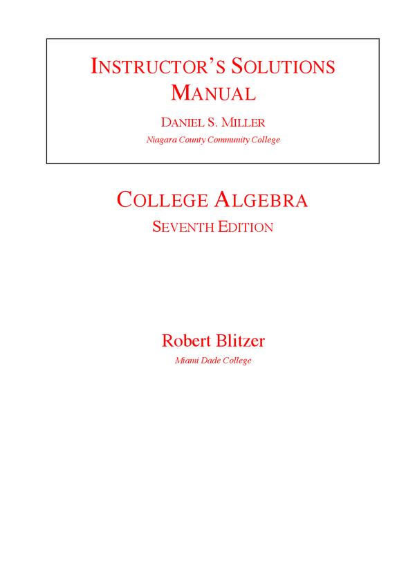 Solutions Manual For College Algebra 7th Edition By Robert Blitzer