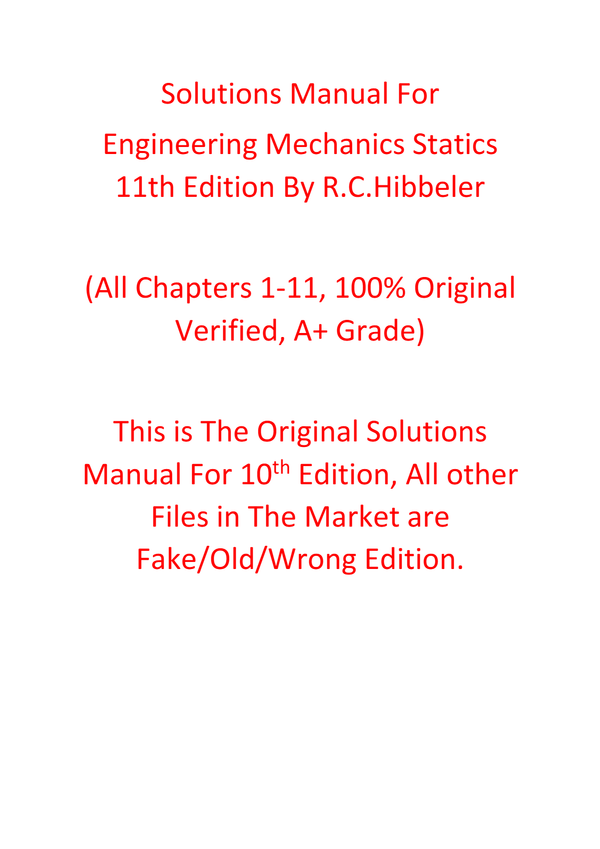 Solutions Manual For Engineering Mechanics Statics 11th Edition By R.C.Hibbeler