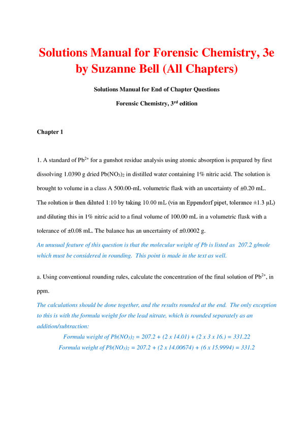 Solutions Manual For Forensic Chemistry 3rd Edition By Suzanne Bell